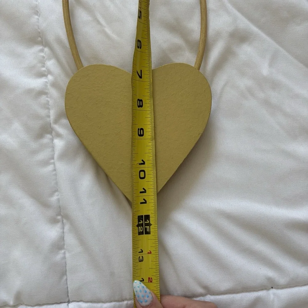 Vintage 80s 90s Wooden Hanging Heart Decoration Yellow Handmade United States